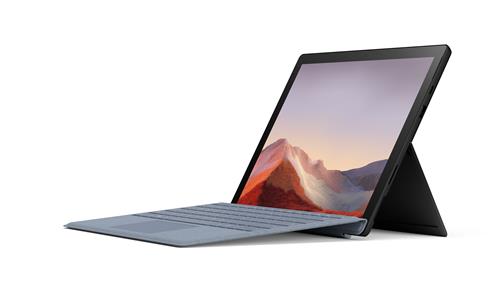 Surface Pro 7 In Black With Ice Blue Type Cover Angled